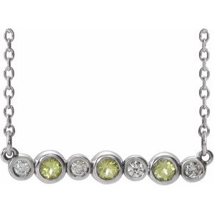14K White Natural Peridot & .08 CTW Natural Diamond Bezel-Set 16-18" Necklace