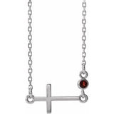 Sterling Silver Natural Mozambique Garnet Sideways Cross 16-18" Necklace