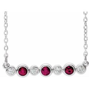 14K White Natural Ruby & .08 CTW Natural Diamond Bezel-Set 16-18" Necklace