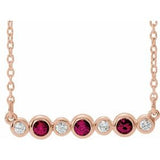 14K Rose Lab-Grown Ruby & .08 CTW Natural Diamond Bezel-Set 16-18" Necklace