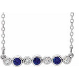 14K White Natural Blue Sapphire & .08 CTW Natural Diamond Bezel-Set 16-18" Necklace