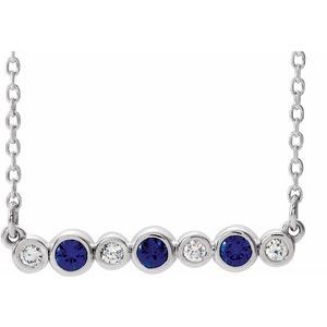Platinum Lab-Grown Blue Sapphire & .08 CTW Natural Diamond Bezel-Set 16-18" Necklace
