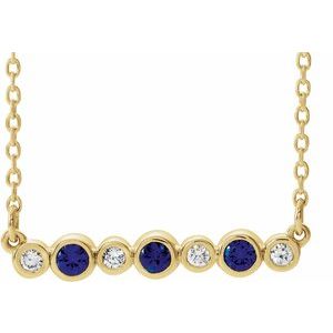 14K Yellow Natural Blue Sapphire & .08 CTW Natural Diamond Bezel-Set 16-18" Necklace