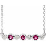 Sterling Silver Natural Pink Tourmaline & .08 CTW Natural Diamond Bezel-Set 16-18" Necklace