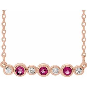 14K Rose Natural Pink Tourmaline & .08 CTW Natural Diamond Bezel-Set 16-18" Necklace