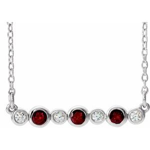 Platinum Natural Mozambique Garnet & .08 CTW Natural Diamond Bezel-Set 16-18" Necklace