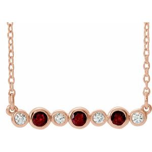 14K Rose Natural Mozambique Garnet & .08 CTW Natural Diamond Bezel-Set 16-18" Necklace
