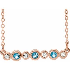 14K Rose Natural Aquamarine & .08 CTW Natural Diamond Bezel-Set 16-18" Necklace