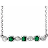 Sterling Silver Lab-Grown Emerald & .08 CTW Natural Diamond Bezel-Set 16-18" Necklace