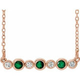 14K Rose Lab-Grown Emerald & .08 CTW Natural Diamond Bezel-Set 16-18" Necklace
