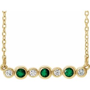 14K Yellow Natural Emerald & .08 CTW Natural Diamond Bezel-Set 16-18" Necklace