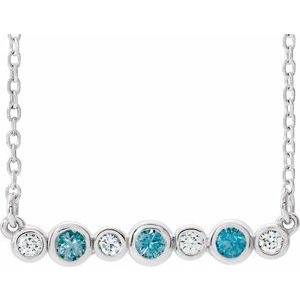 Sterling Silver Natural Blue Zircon & .08 CTW Natural Diamond Bezel-Set 16-18" Necklace