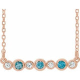 14K Rose Natural Blue Zircon & .08 CTW Natural Diamond Bezel-Set 16-18" Necklace