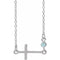 14K White Natural Blue Zircon Sideways Cross 16-18