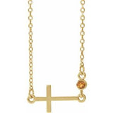 14K Yellow Natural Citrine Sideways Cross 16-18" Necklace