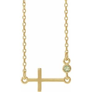 14K Yellow Natural Peridot Sideways Cross 16-18" Necklace