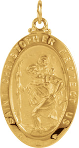 14K Yellow Gold 25x18 mm Oval St. Christopher Medal
