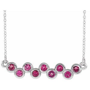 14K White Natural Pink Tourmaline Bezel-Set Bar 16-18" Necklace