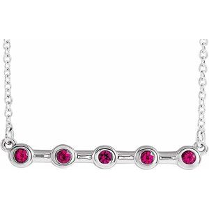 Sterling Silver Natural Ruby Bezel-Set Bar 18" Necklace