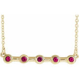14K Yellow Natural Ruby Bezel-Set Bar 16" Necklace