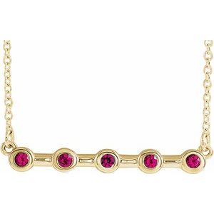 14K Yellow Lab-Grown Ruby Bezel-Set Bar 18" Necklace
