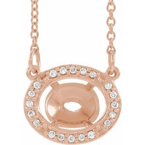 14K Rose 9x7 mm Oval .04 CTW Natural Diamond Semi-Set 16 1/2" Necklace