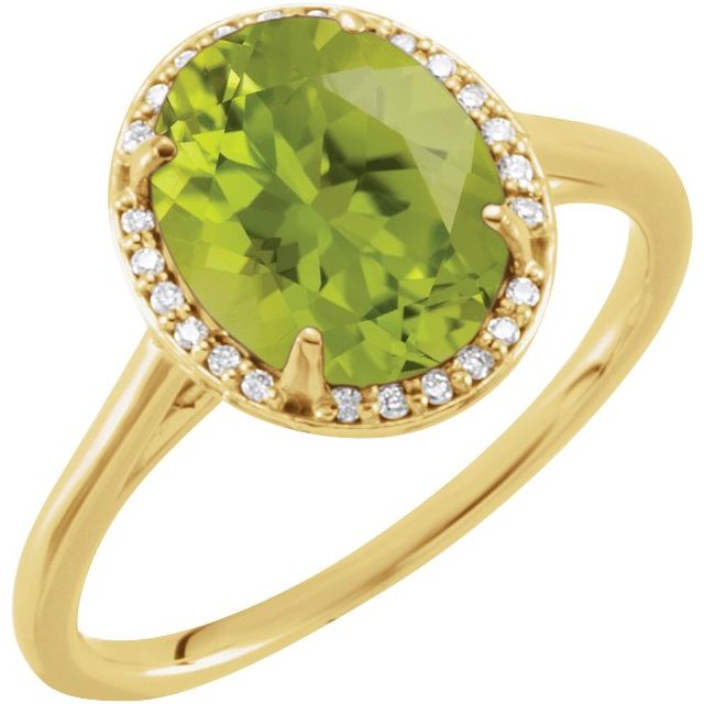 14K Yellow 10x8 mm Oval Peridot & .06 CTW Diamond Ring