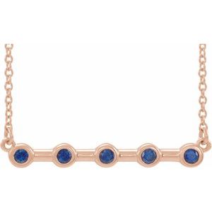 14K Rose Natural Blue Sapphire Bezel-Set Bar 16" Necklace