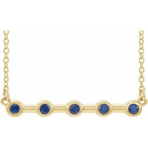 14K Yellow Lab-Grown Blue Sapphire Bezel-Set Bar 16" Necklace