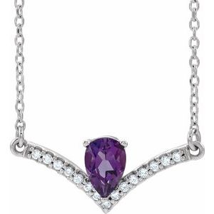 Sterling Silver Natural Amethyst & .06 CTW Natural Diamond 18" Necklace