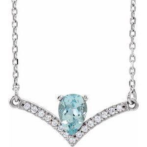 14K White Natural Aquamarine & .06 CTW Natural Diamond 16" Necklace