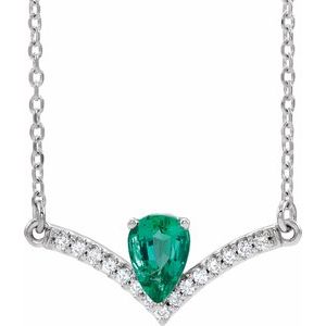 14K White Natural Emerald & .06 CTW Natural Diamond 16" Necklace