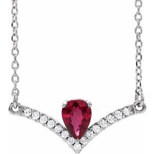 Platinum Natural Ruby & .06 CTW Natural Diamond 16" Necklace