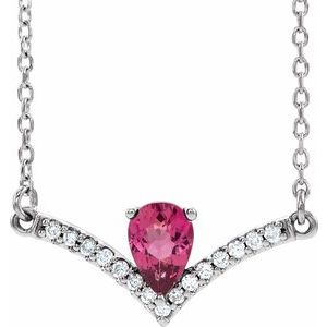 Platinum Natural Pink Tourmaline & .06 CTW Natural Diamond 18" Necklace