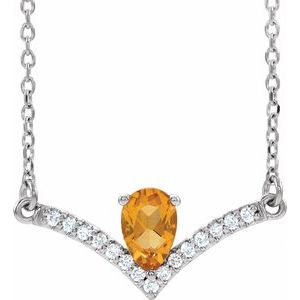 Platinum Natural Citrine & .06 CTW Natural Diamond 16" Necklace