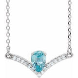 Platinum Natural Blue Zircon & .06 CTW Natural Diamond 16" Necklace