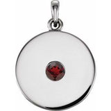 Sterling Silver Natural Mozambique Garnet Disc Pendant