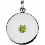 14K White Natural Peridot Disc Pendant