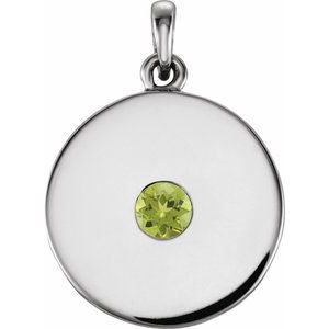14K White Natural Peridot Disc Pendant