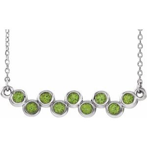 14K White Natural Peridot Bezel-Set Bar 16-18" Necklace