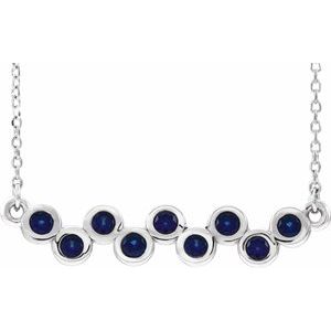 Platinum Lab-Grown Blue Sapphire Bezel-Set Bar 16-18" Necklace
