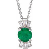 Sterling Silver Lab-Grown Emerald & 1/6 CTW Natural Diamond 16-18" Necklace