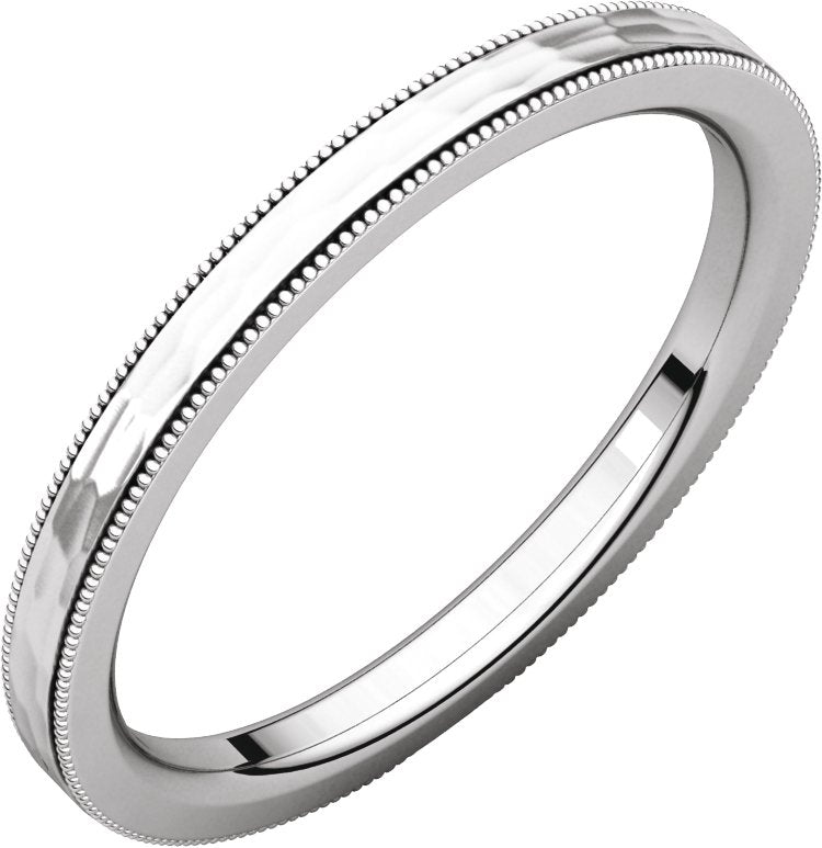 14K White Gold 2 mm Milgrain Edge Comfort-Fit Flat Band Size 7