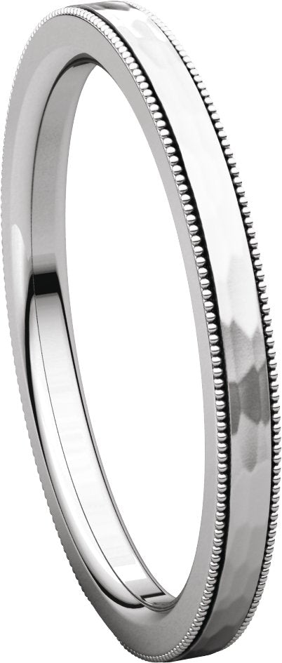14K White Gold 2 mm Milgrain Edge Comfort-Fit Flat Band Size 7