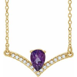 14K Yellow Natural Amethyst & .06 CTW Natural Diamond 16" Necklace
