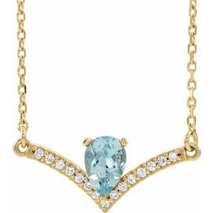 14K Yellow Natural Aquamarine & .06 CTW Natural Diamond 16" Necklace