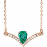 14K Rose Natural Emerald & .06 CTW Natural Diamond 16" Necklace