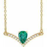 14K Yellow Natural Emerald & .06 CTW Natural Diamond 16" Necklace