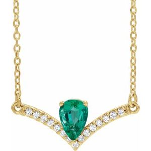 14K Yellow Natural Emerald & .06 CTW Natural Diamond 16" Necklace