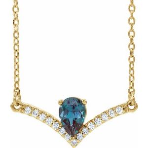 14K Yellow Lab-Grown Alexandrite & .06 CTW Natural Diamond 16" Necklace
